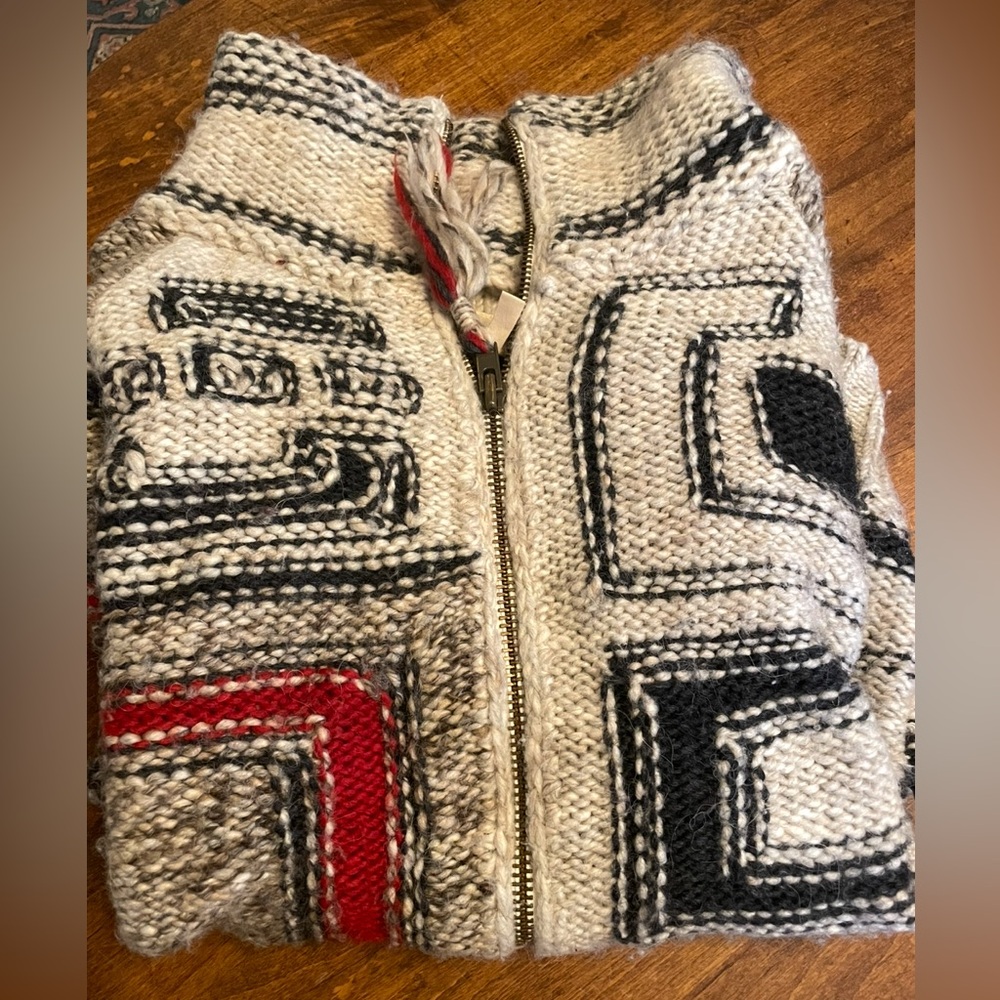 Wilfred free tan and red Zip Up Sweater